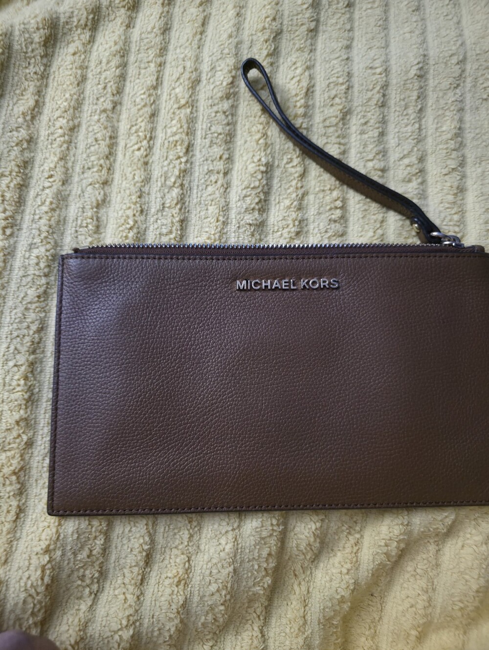 Michael Kors Brown Pebbled Leather Wristlet Clutch
